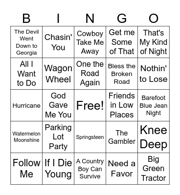 Country Bingo #2 Bingo Card