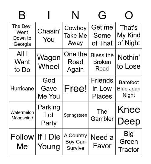 Country Bingo #2 Bingo Card