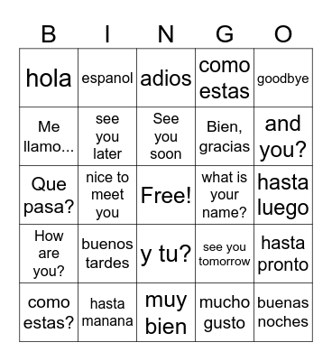 Spanish Greetings Bingo Card