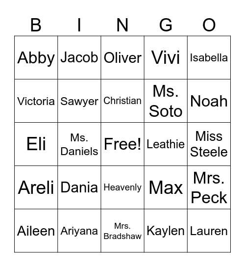 Miss Steele's Class Bingo Card