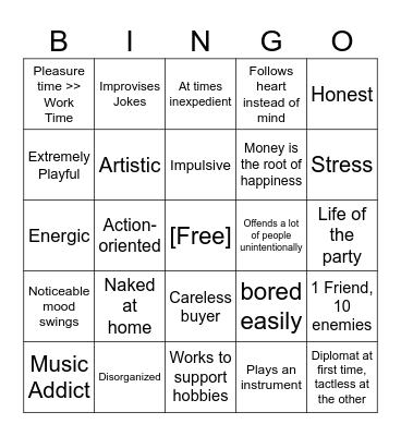 ESFP Bingo Card