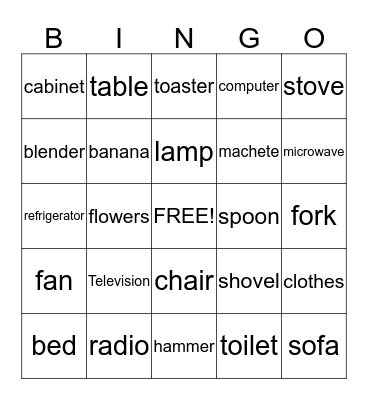 Things Found in the Home! Bingo Card