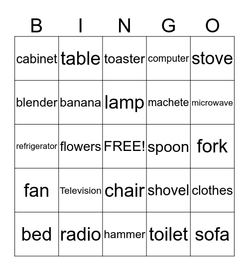 Things Found in the Home! Bingo Card