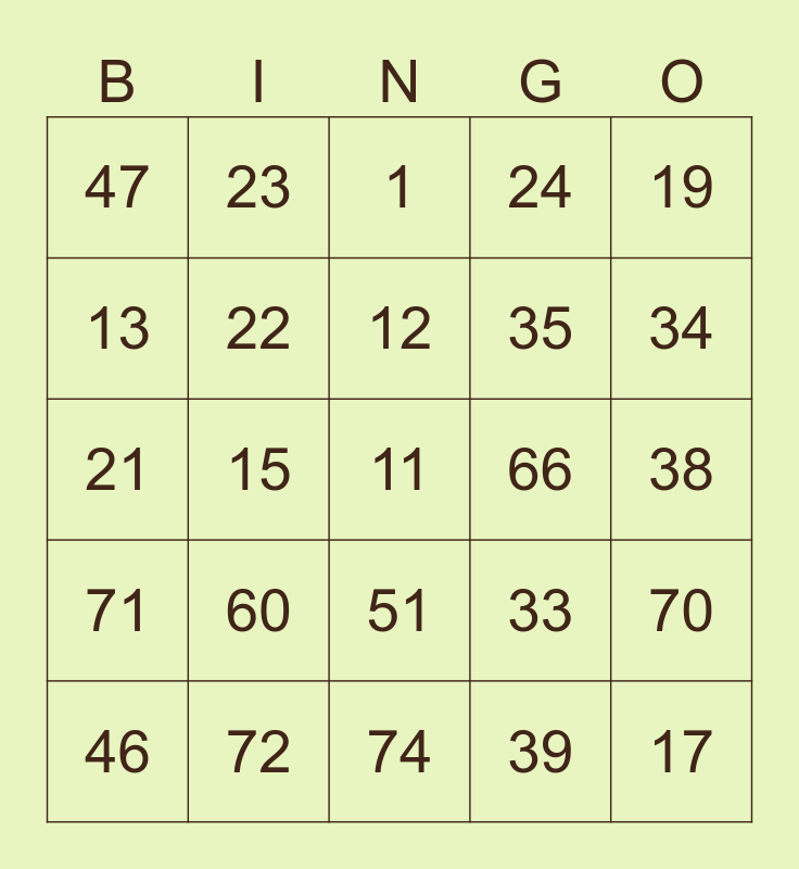 The Rose and Crown Bingo Card