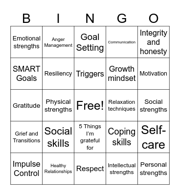 Counseling Review Bingo Card