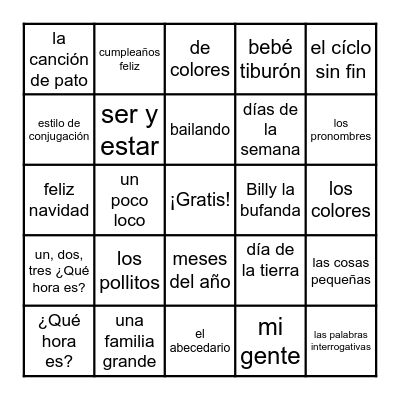 ¡Lotería de canciones! Bingo Card