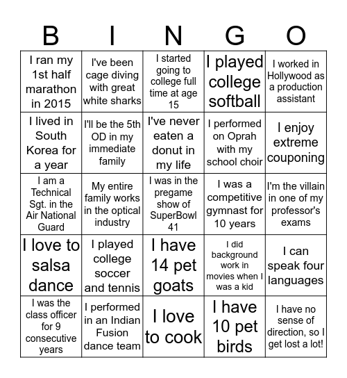 NSUCO Class of 2020 Bingo Card