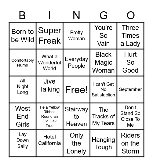 Music Bingo Card