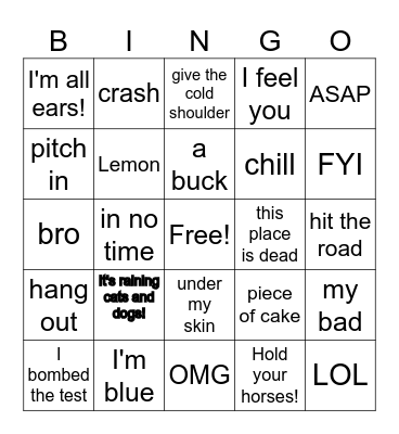 Slang Bingo Card
