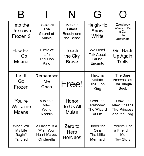 Movie Music Bingo Card