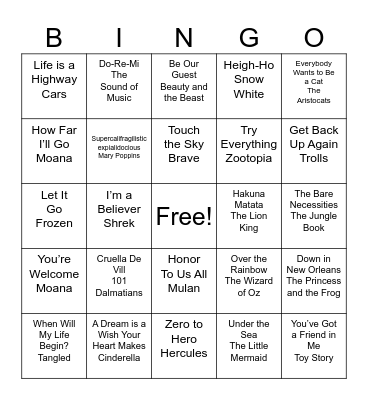 Movie Music Bingo Card