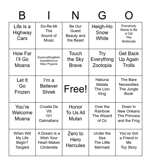 Movie Music Bingo Card