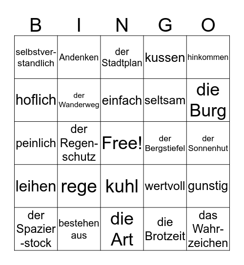 Wandern Bingo Card