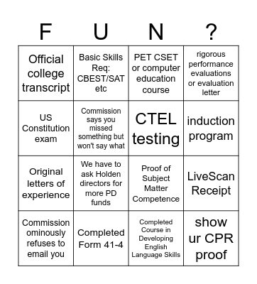 Credential Bingo, CLEAR edition Bingo Card