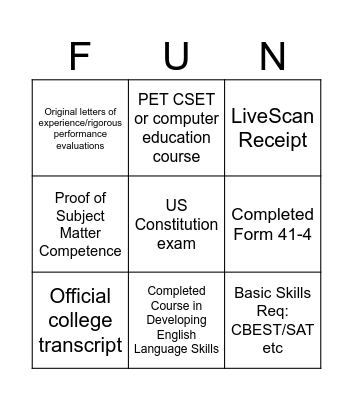 Credential Bingo Card