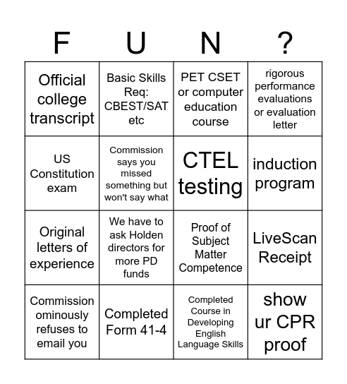 Credential Bingo, CLEAR edition Bingo Card