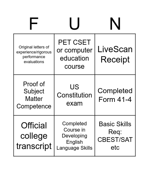 Credential Bingo Card