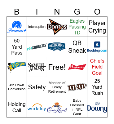 Super Bowl LVII Bingo Card