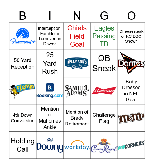 Super Bowl LVII Bingo Card