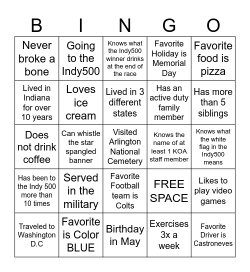 Human Bingo Card