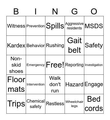 Safety Bingo Card