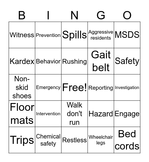 Safety Bingo Card