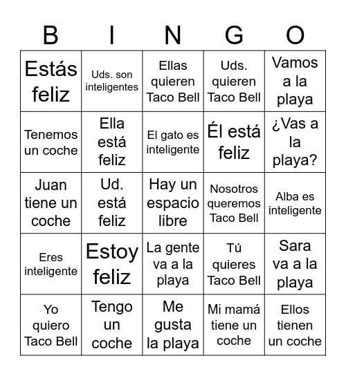 Verbos Súper 7 Bingo Card