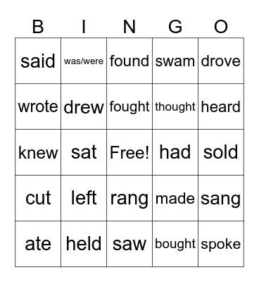 Irregular Verbs Bingo Card