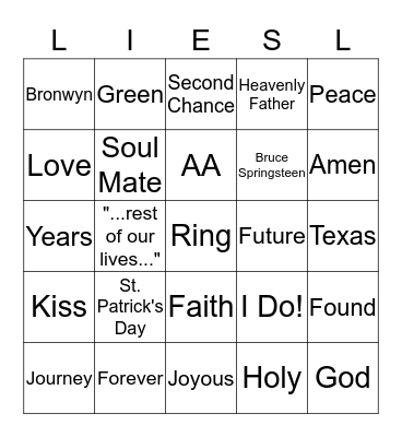 Wedding BINGO Card