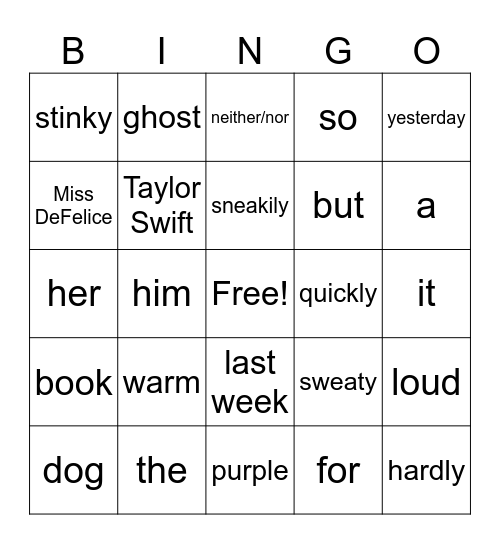 Grammar Bingo Card