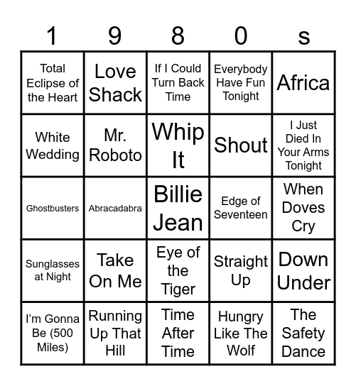 1980s Bingo Card