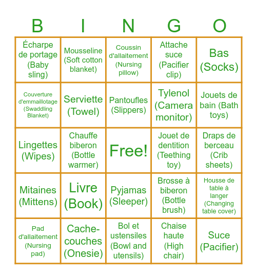 Shower Meagan & Louis-Philippe Bingo Card