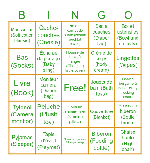 Shower Meagan & Louis-Philippe Bingo Card