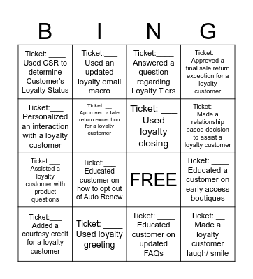 RGG LOYALTY 2.0 Bingo Card