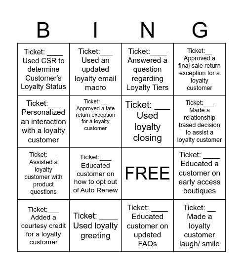 RGG LOYALTY 2.0 Bingo Card