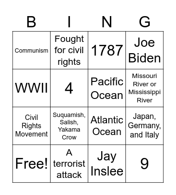 Civics #81-90 Plus a Few Others Bingo Card