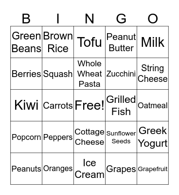 MyPlate Bingo Card