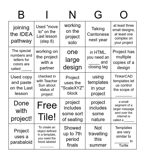 Last Day! Bingo Card