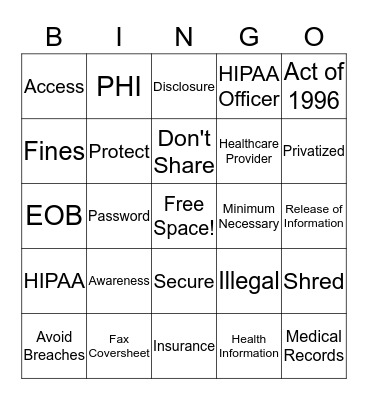 HIPAA Bingo Card
