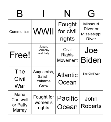 Civics #81-90 Plus a Few More Bingo Card