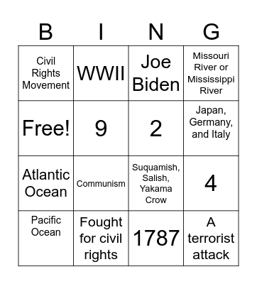 Civics #81-90 Plus a Few More Bingo Card