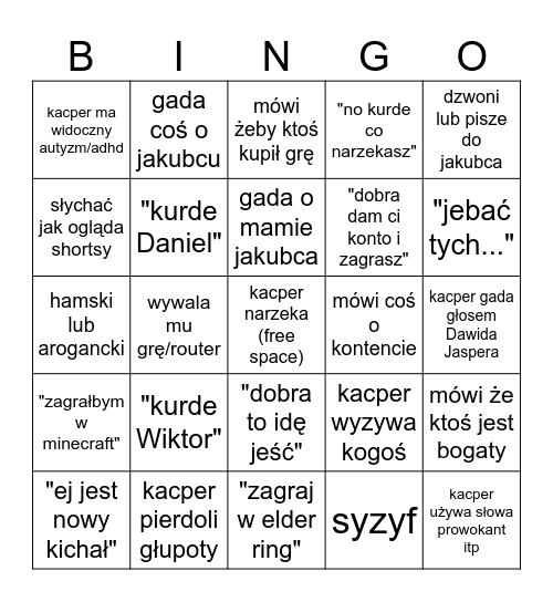 kacpero bingo Card