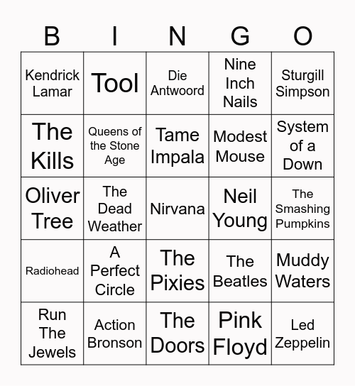 Music Bingo Card