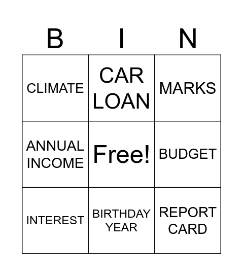 GOAL SEEK Bingo Card