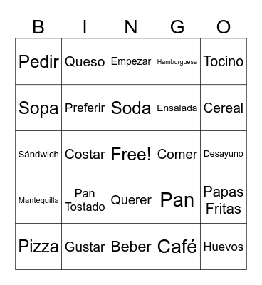 El desayuno y el almuerzo Bingo Card