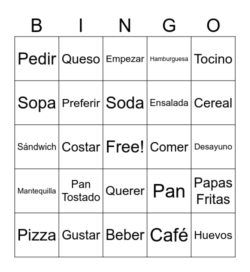El desayuno y el almuerzo Bingo Card