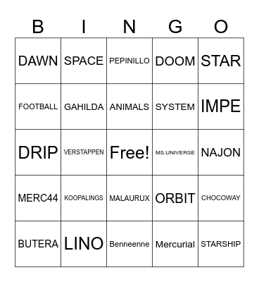 G A L A X Y Bingo Card