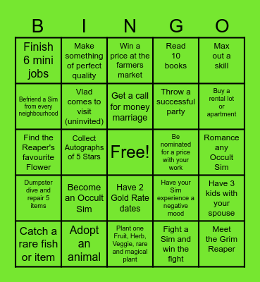Sims 4 Bingo Card
