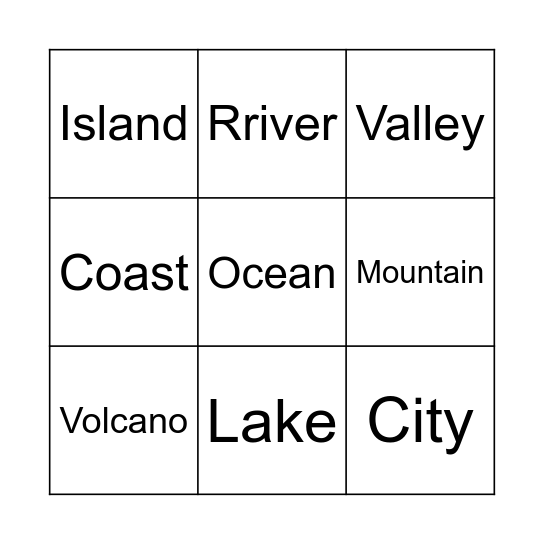 Geographical Vocabulary Bingo Card