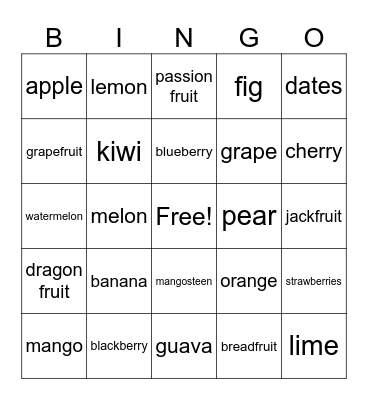Know Your Fruit! Bingo Card